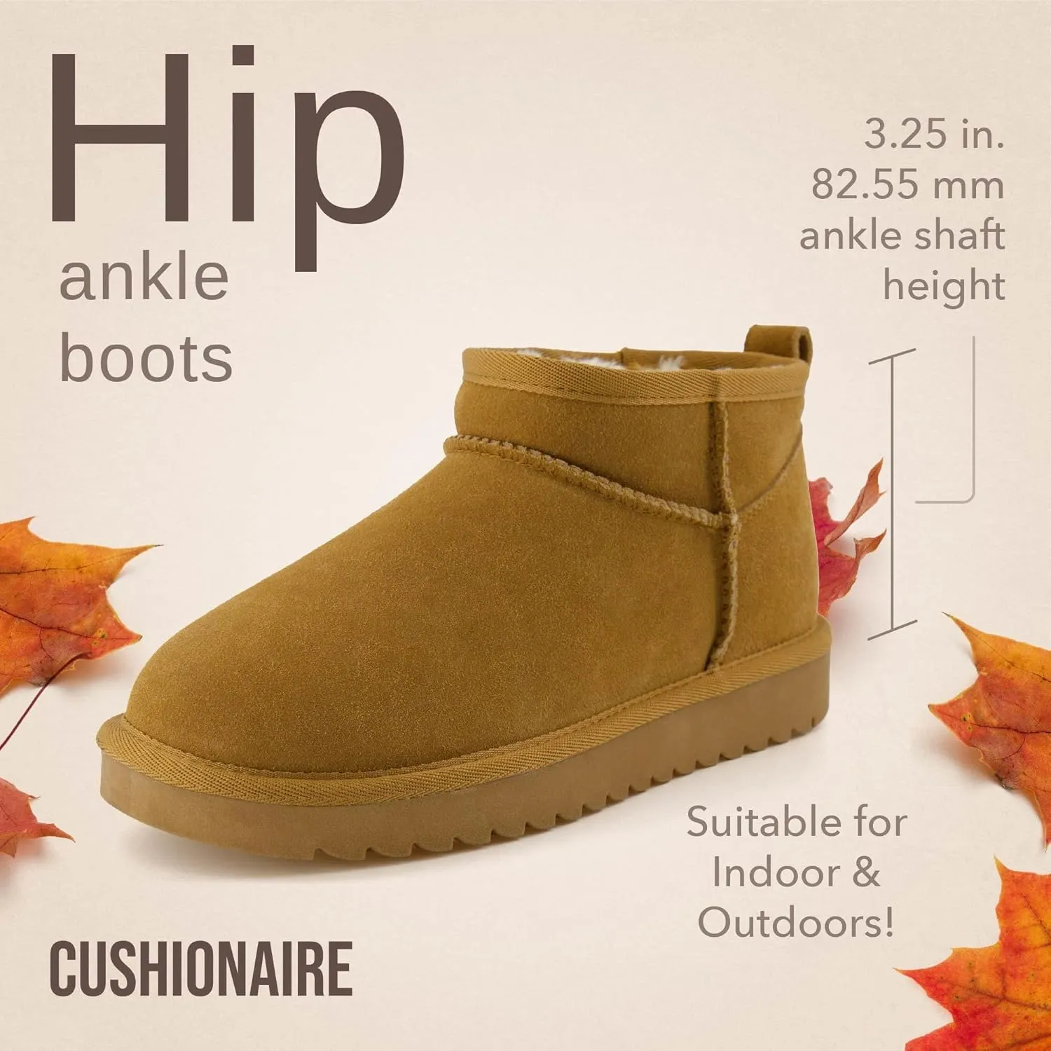 CUSHIONAIRE Women's Hip 2 Genuine Suede Ankle Snow Boots - Pull-On with Cozy Faux Shearling Lining,  Memory Foam