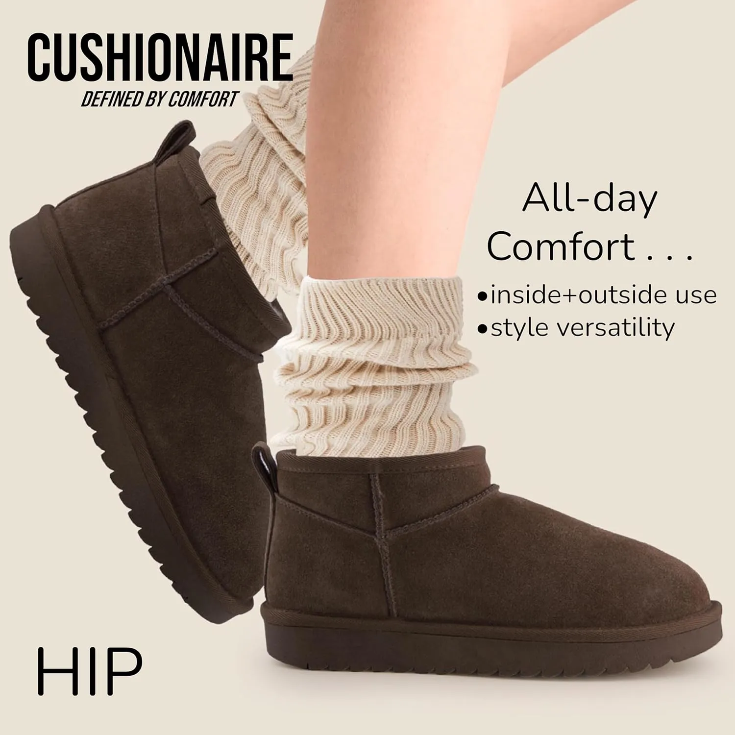 CUSHIONAIRE Women's Hip 2 Genuine Suede Ankle Snow Boots - Pull-On with Cozy Faux Shearling Lining,  Memory Foam