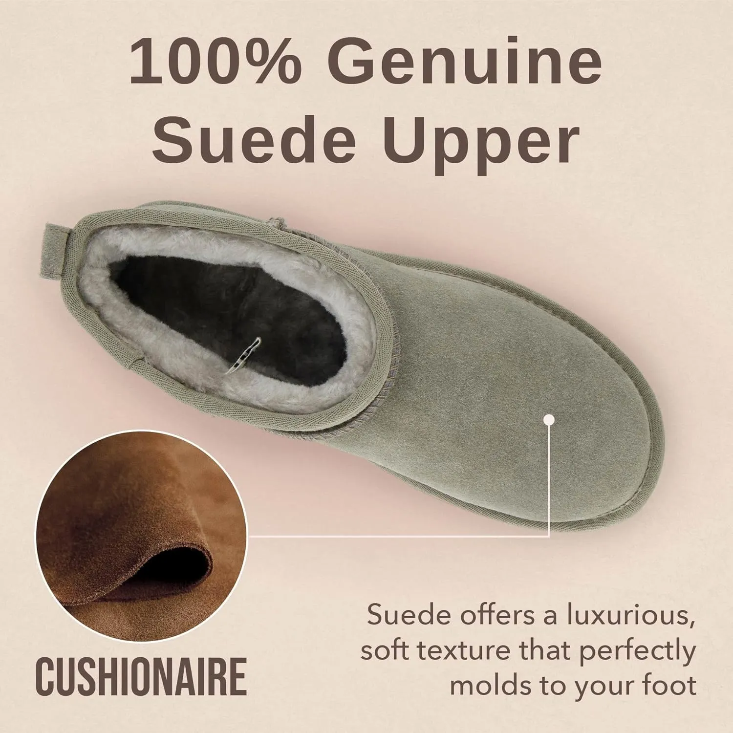 CUSHIONAIRE Women's Hip 2 Genuine Suede Ankle Snow Boots - Pull-On with Cozy Faux Shearling Lining,  Memory Foam