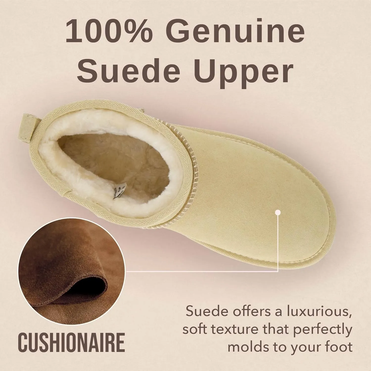 CUSHIONAIRE Women's Hip 2 Genuine Suede Ankle Snow Boots - Pull-On with Cozy Faux Shearling Lining,  Memory Foam
