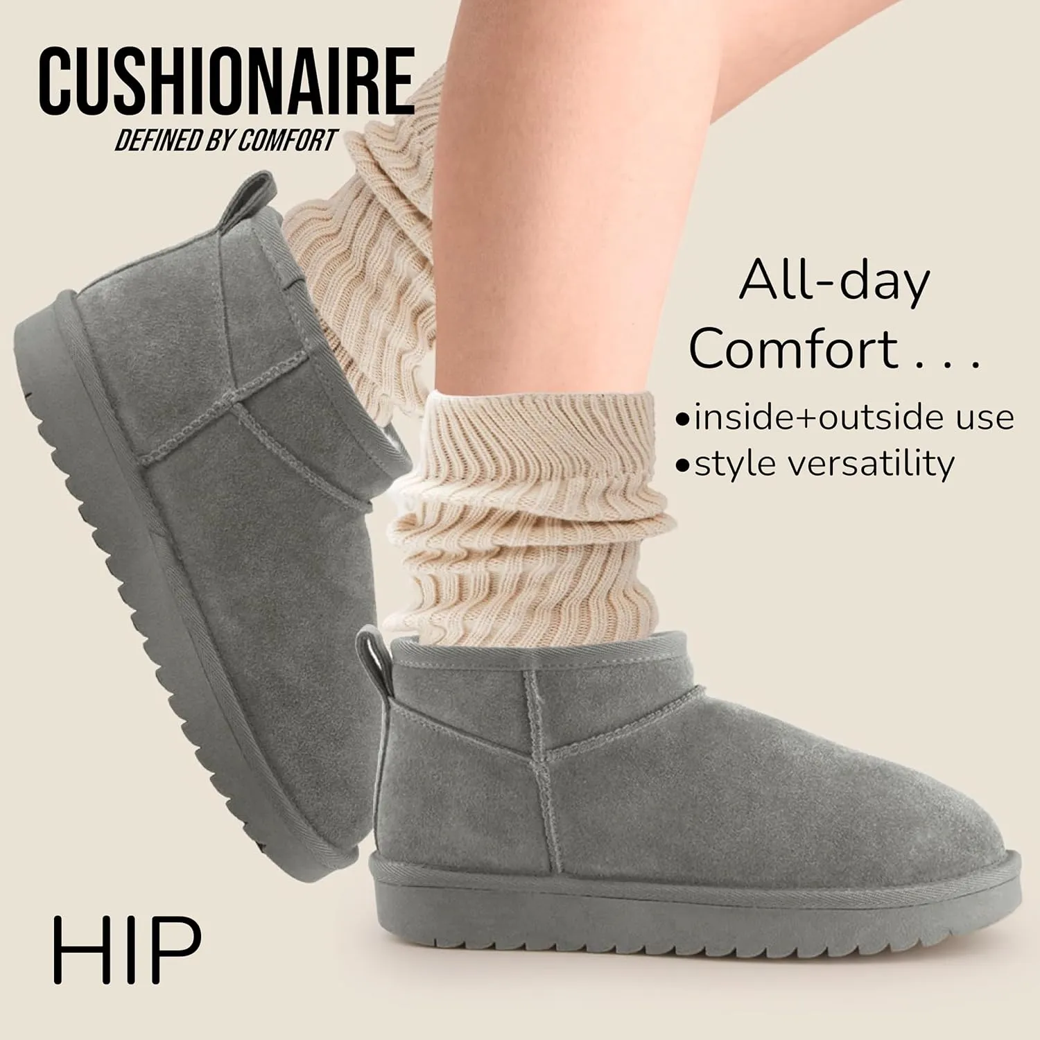 CUSHIONAIRE Women's Hip 2 Genuine Suede Ankle Snow Boots - Pull-On with Cozy Faux Shearling Lining,  Memory Foam