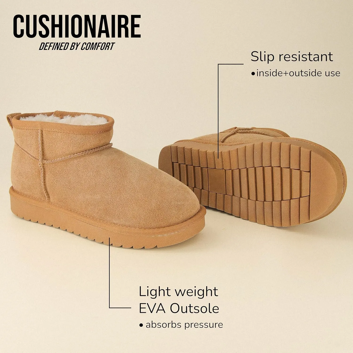 CUSHIONAIRE Women's Hip 2 Genuine Suede Ankle Snow Boots - Pull-On with Cozy Faux Shearling Lining,  Memory Foam
