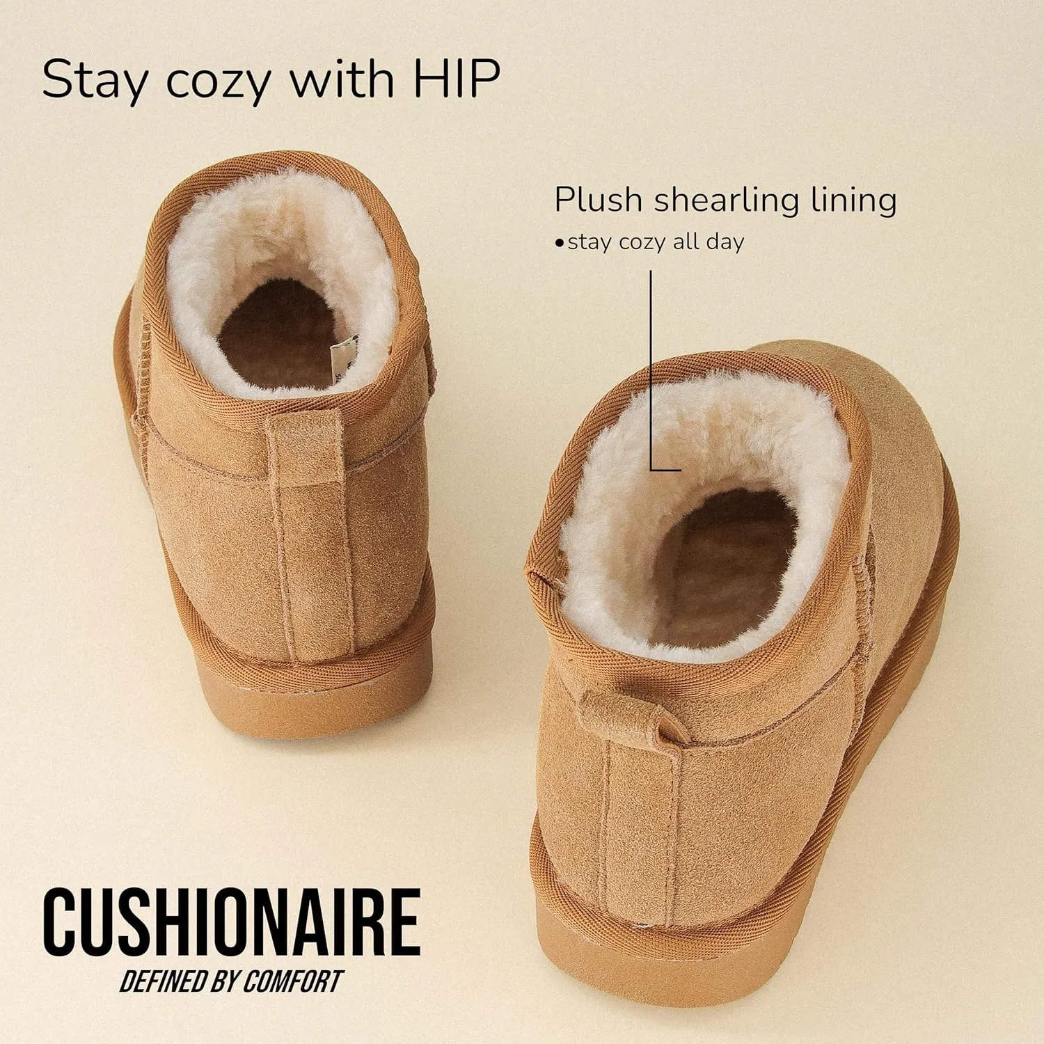 CUSHIONAIRE Women's Hip 2 Genuine Suede Ankle Snow Boots - Pull-On with Cozy Faux Shearling Lining,  Memory Foam