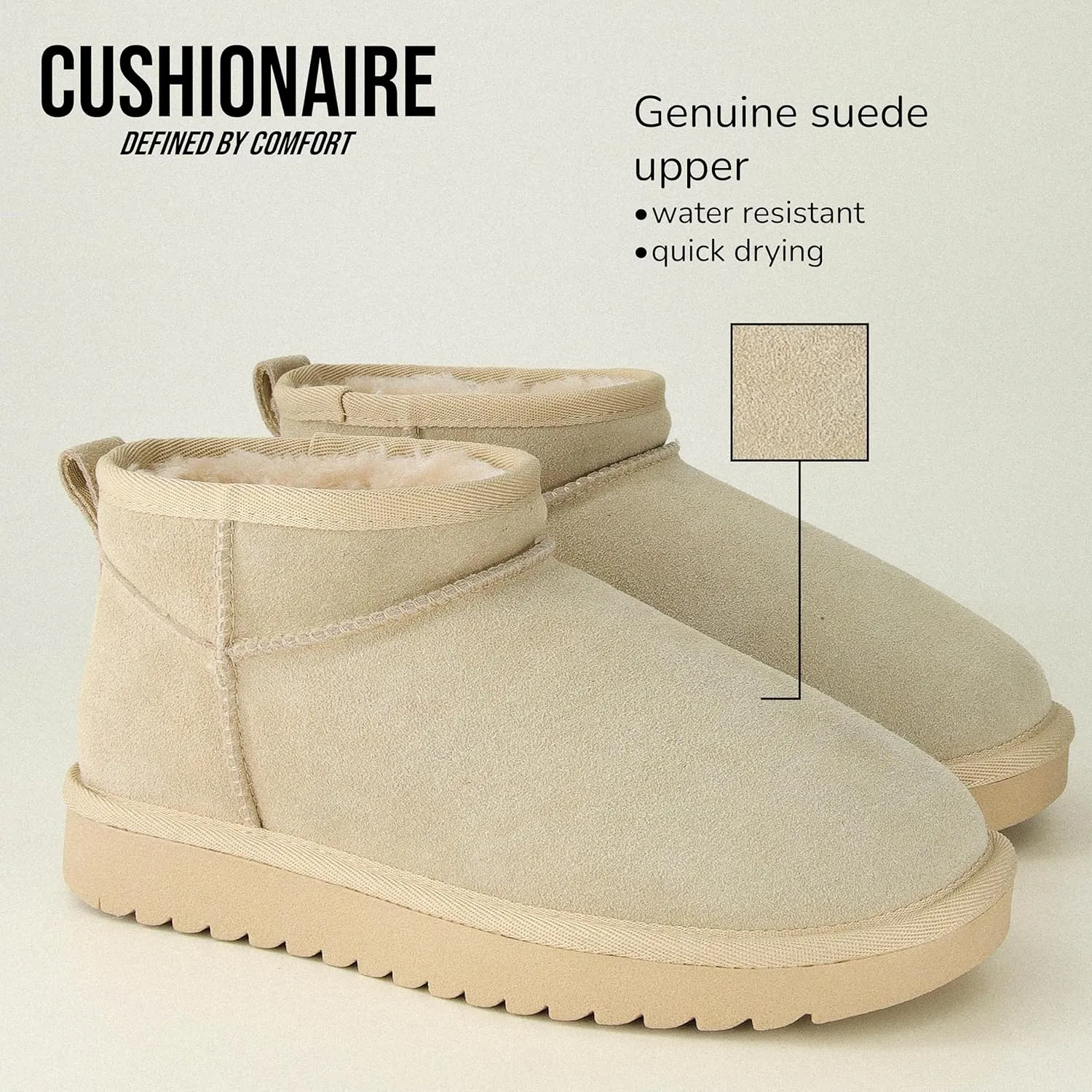 CUSHIONAIRE Women's Hip 2 Genuine Suede Ankle Snow Boots - Pull-On with Cozy Faux Shearling Lining,  Memory Foam