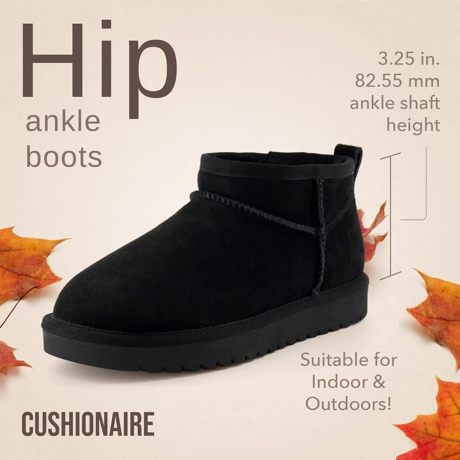 CUSHIONAIRE Women's Hip 2 Genuine Suede Ankle Snow Boots - Pull-On with Cozy Faux Shearling Lining,  Memory Foam