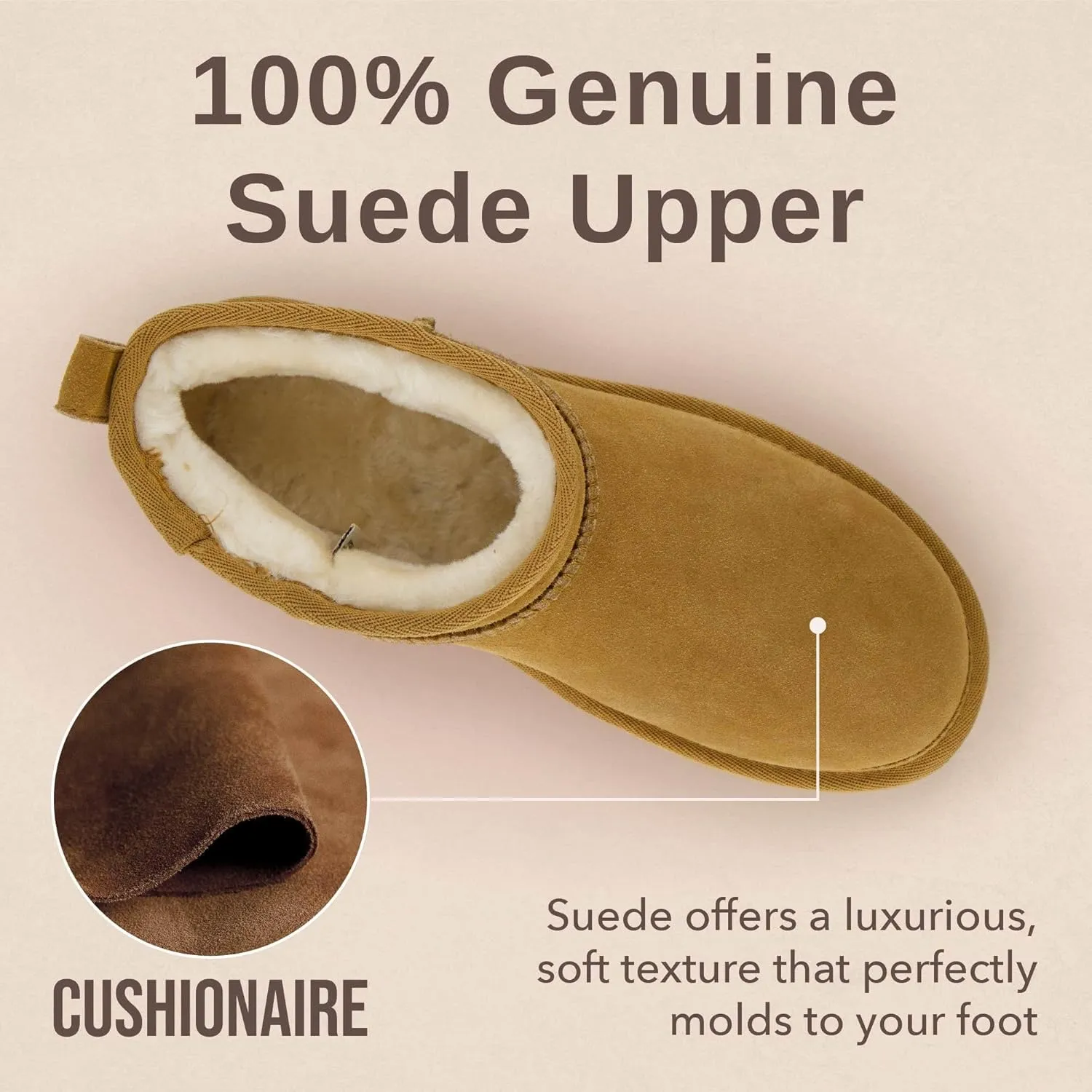 CUSHIONAIRE Women's Hip 2 Genuine Suede Ankle Snow Boots - Pull-On with Cozy Faux Shearling Lining,  Memory Foam