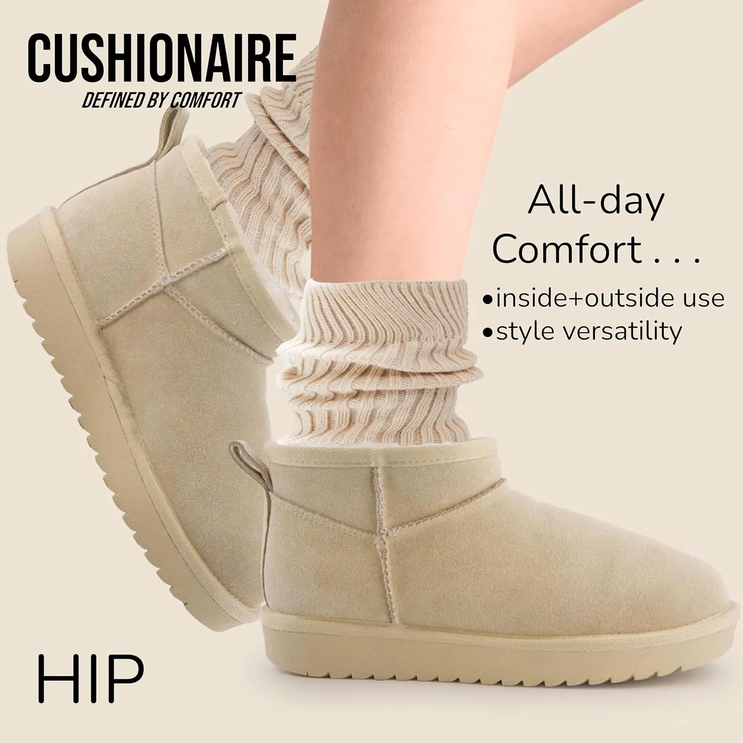 CUSHIONAIRE Women's Hip 2 Genuine Suede Ankle Snow Boots - Pull-On with Cozy Faux Shearling Lining,  Memory Foam