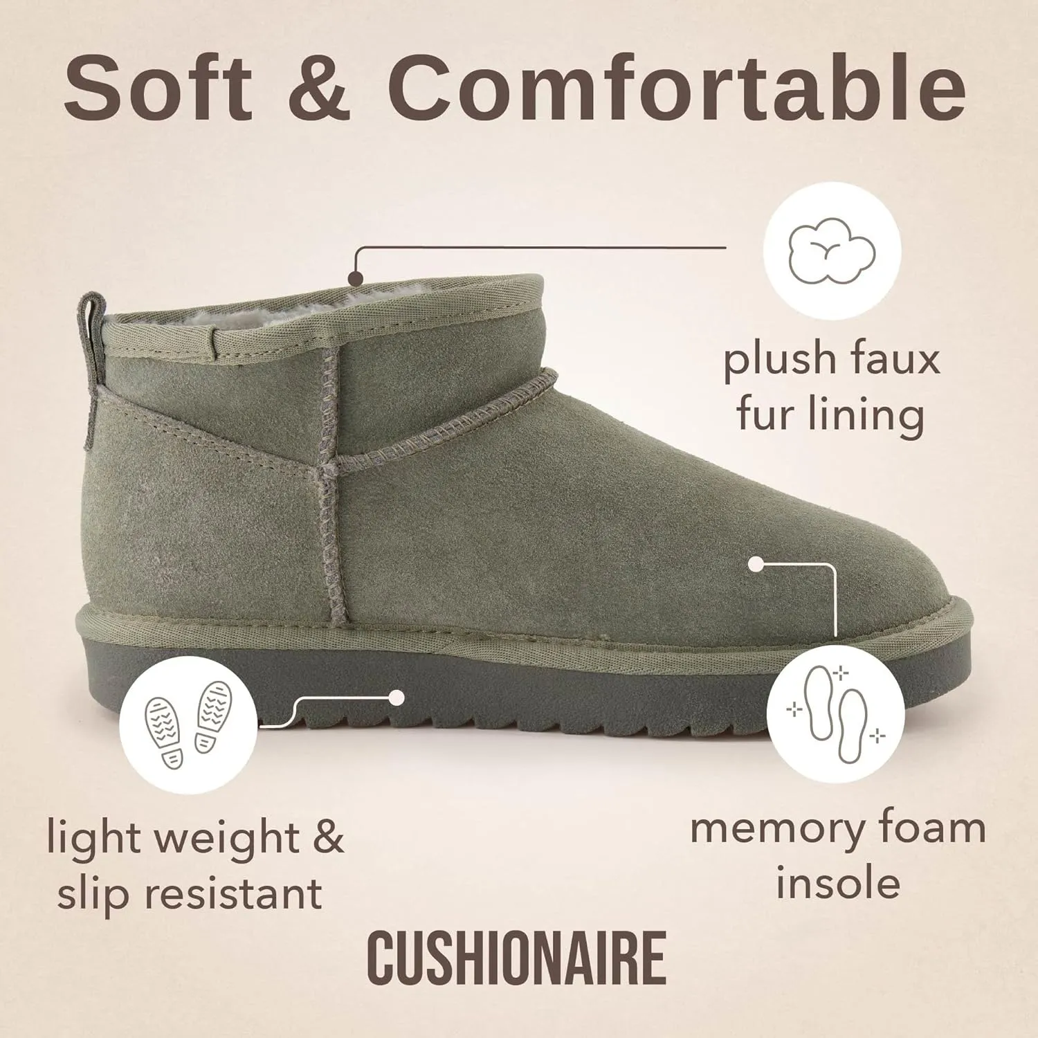 CUSHIONAIRE Women's Hip 2 Genuine Suede Ankle Snow Boots - Pull-On with Cozy Faux Shearling Lining,  Memory Foam