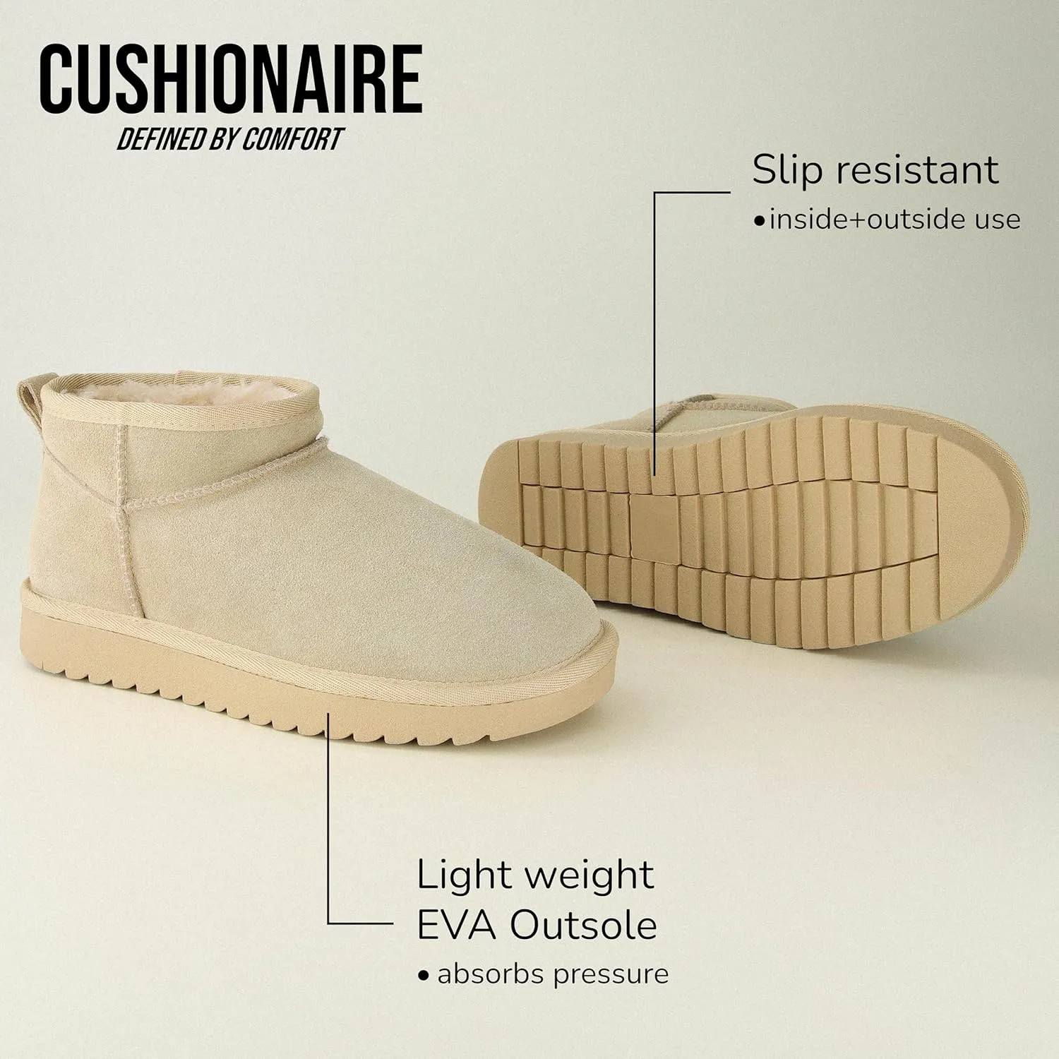 CUSHIONAIRE Women's Hip 2 Genuine Suede Ankle Snow Boots - Pull-On with Cozy Faux Shearling Lining,  Memory Foam