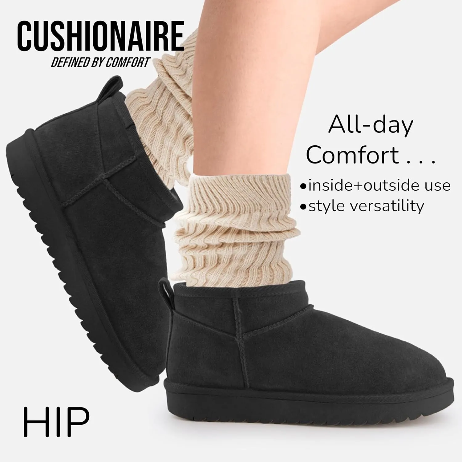CUSHIONAIRE Women's Hip 2 Genuine Suede Ankle Snow Boots - Pull-On with Cozy Faux Shearling Lining,  Memory Foam
