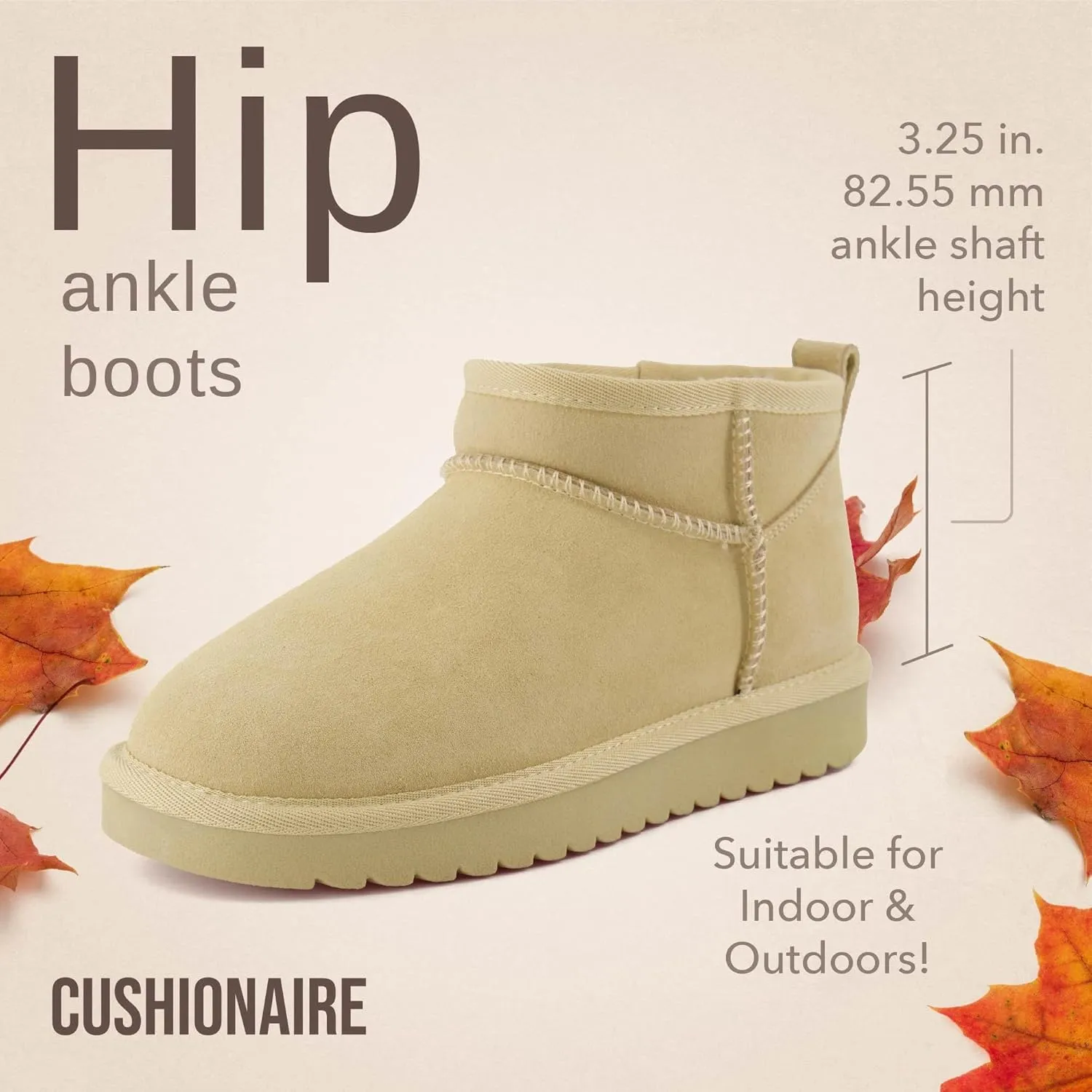 CUSHIONAIRE Women's Hip 2 Genuine Suede Ankle Snow Boots - Pull-On with Cozy Faux Shearling Lining,  Memory Foam