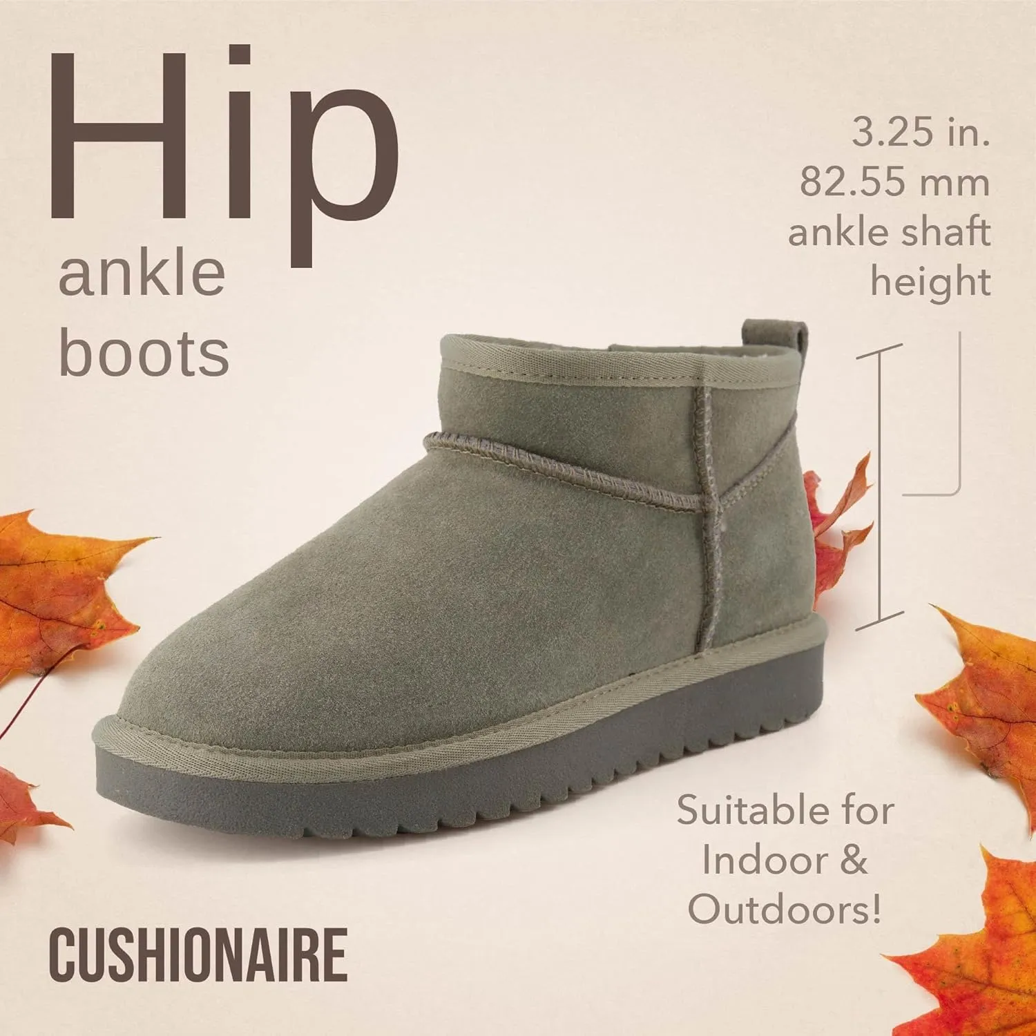 CUSHIONAIRE Women's Hip 2 Genuine Suede Ankle Snow Boots - Pull-On with Cozy Faux Shearling Lining,  Memory Foam