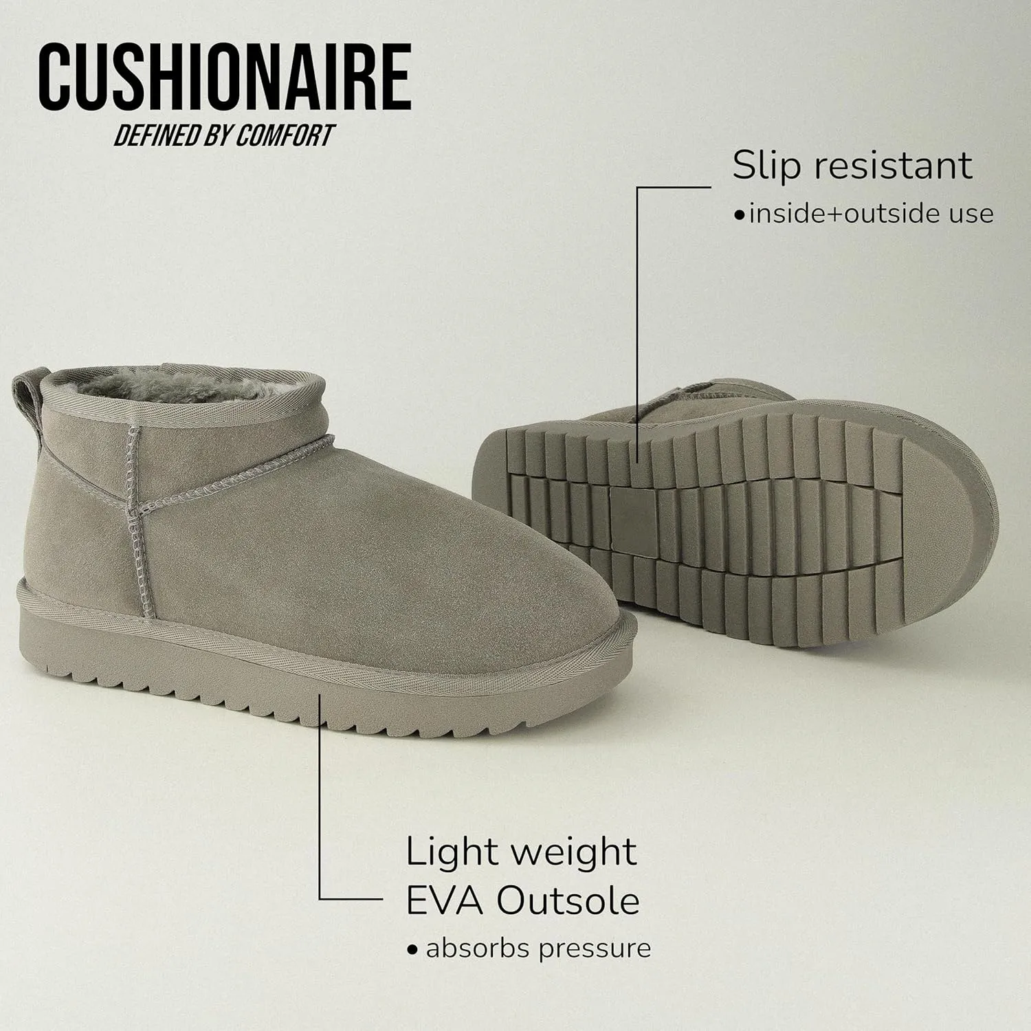 CUSHIONAIRE Women's Hip 2 Genuine Suede Ankle Snow Boots - Pull-On with Cozy Faux Shearling Lining,  Memory Foam