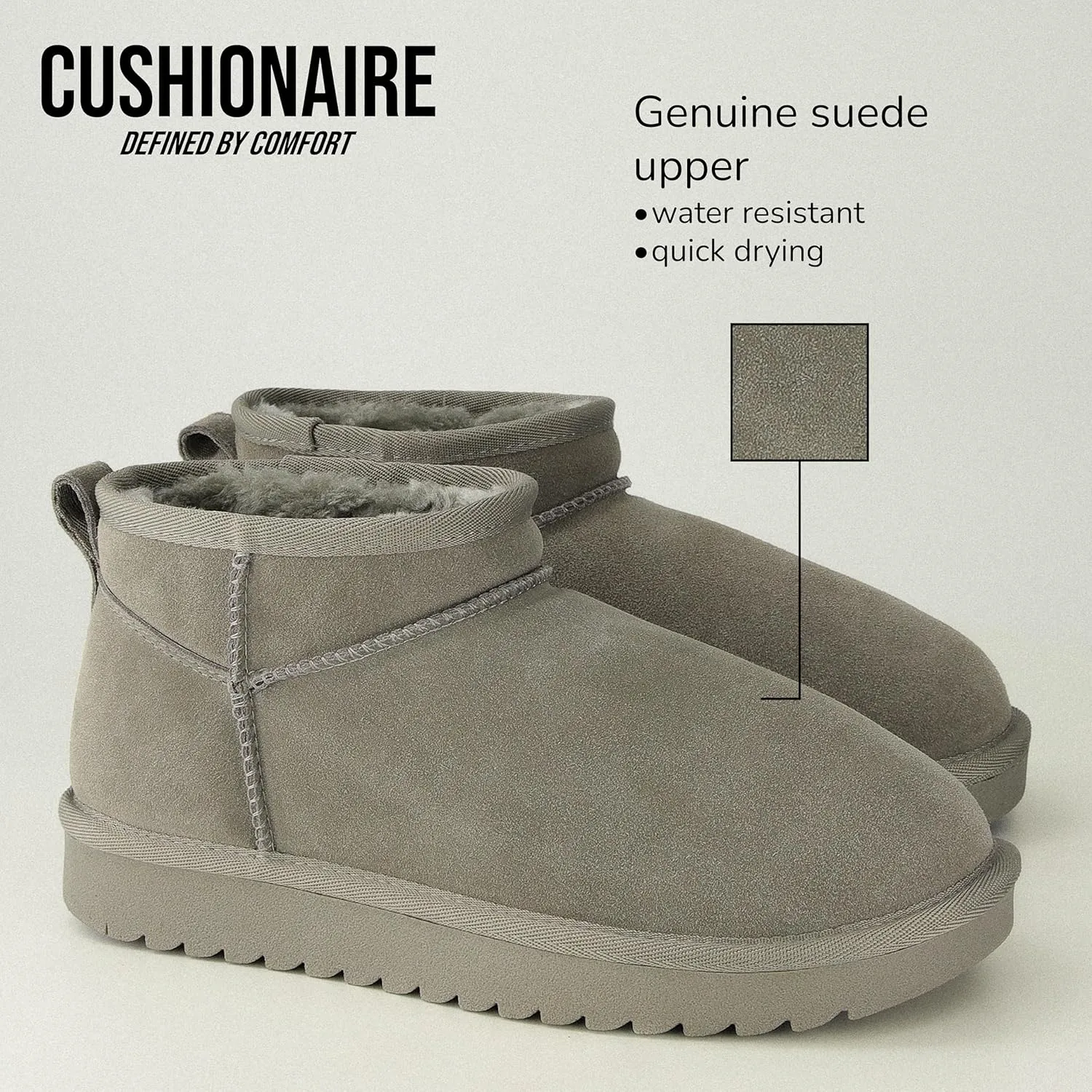 CUSHIONAIRE Women's Hip 2 Genuine Suede Ankle Snow Boots - Pull-On with Cozy Faux Shearling Lining,  Memory Foam