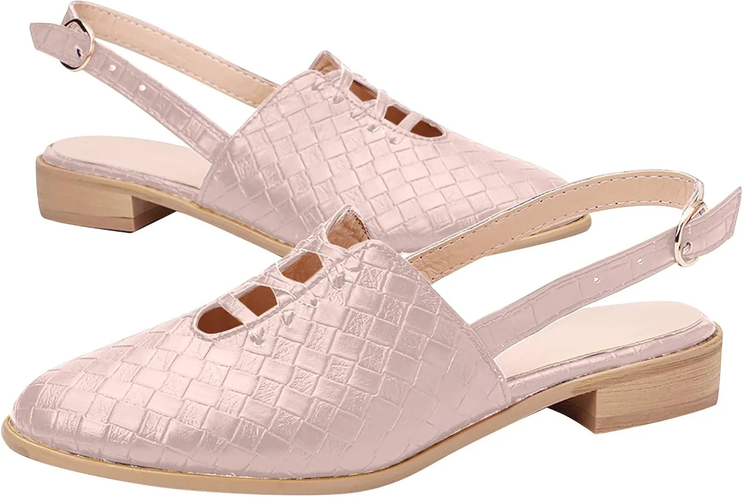 Cutout Sandal for Women Fashion Pointed Toe Closed Toe Weave Strap Buckle Casual Flat Sandalias Summer Comfortable Low Heel Slides Mules Shoes