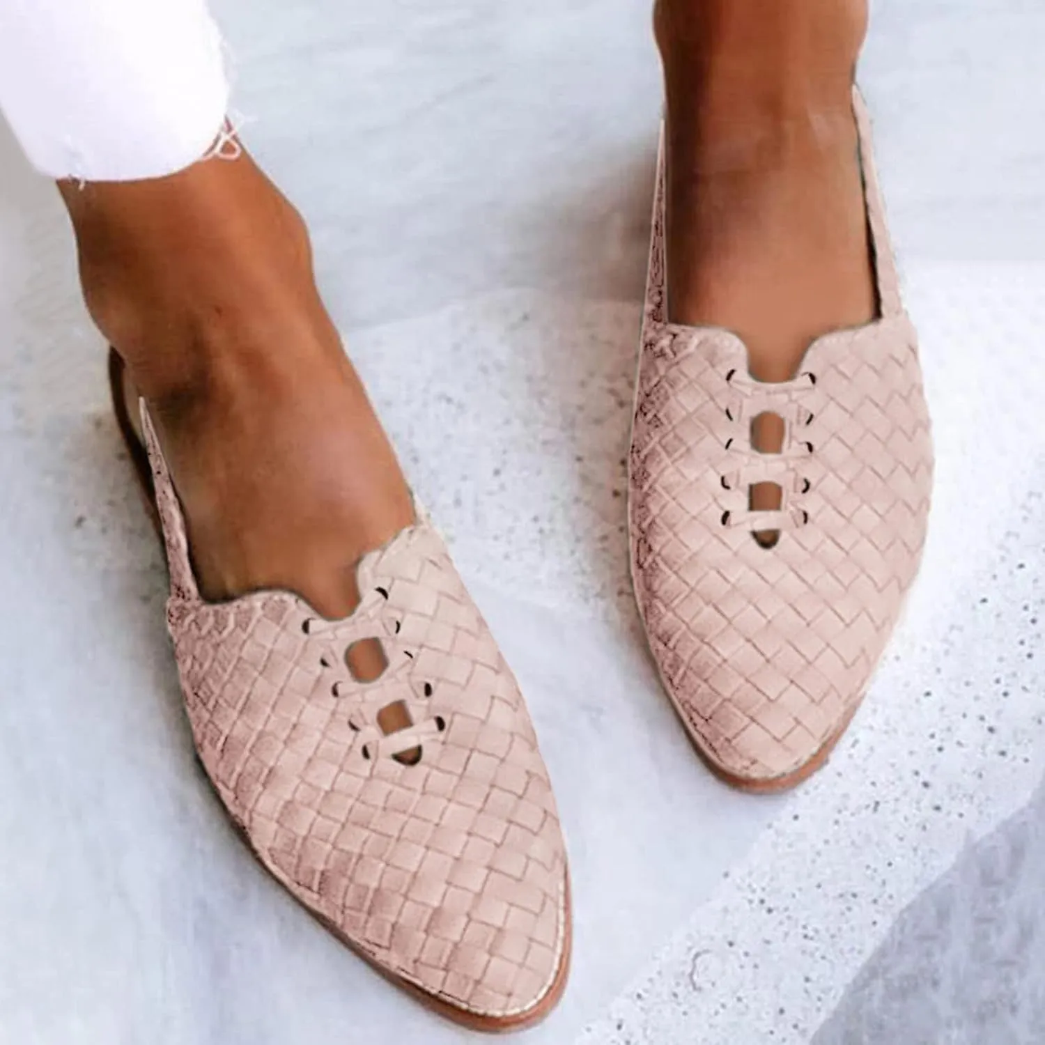Cutout Sandal for Women Fashion Pointed Toe Closed Toe Weave Strap Buckle Casual Flat Sandalias Summer Comfortable Low Heel Slides Mules Shoes