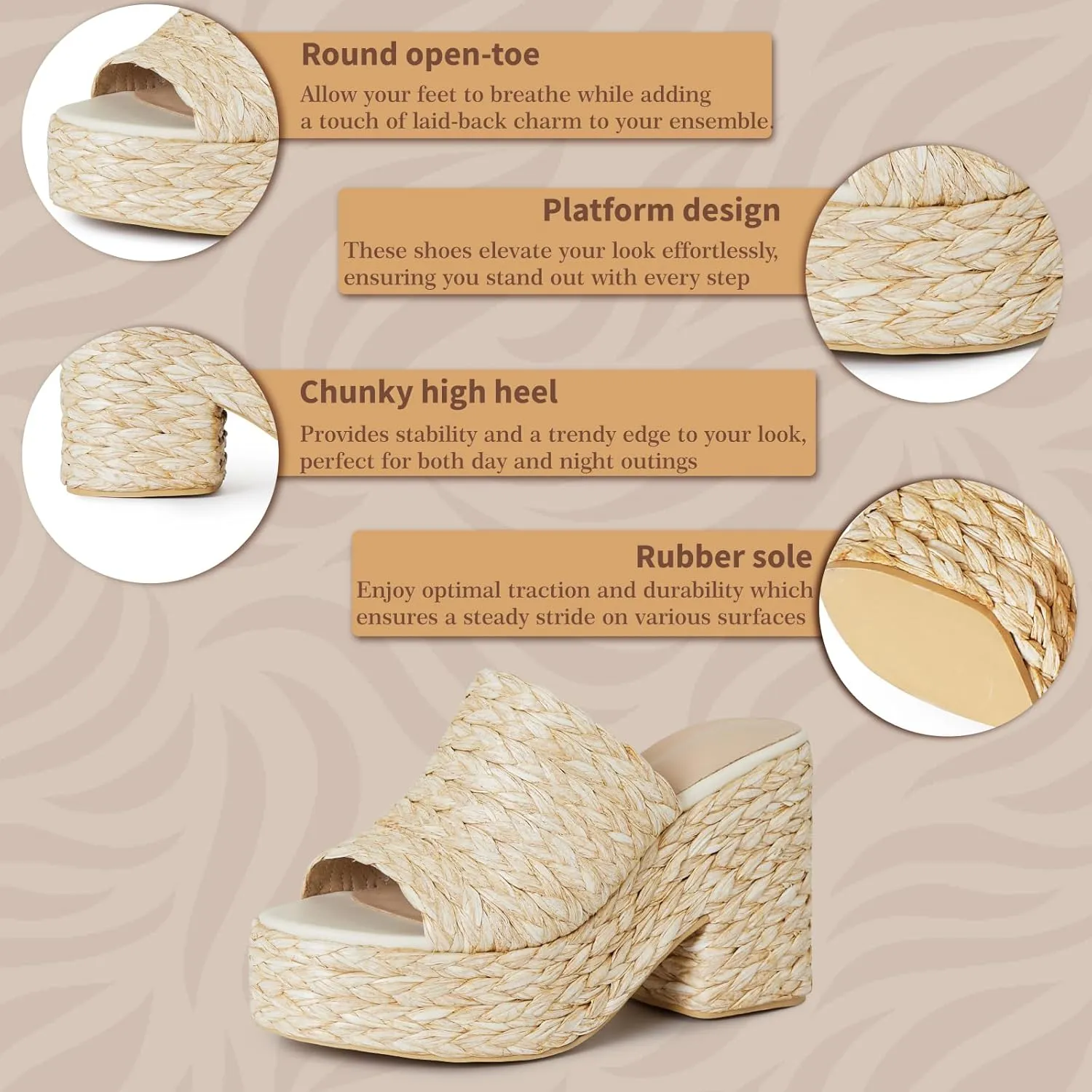 CYNLLIO Espadrilles Platform Sandals Open Toe Chunky High Heel Slides Fashion Summer Outdoor Beach Slippers Slip on Party Dress Shoes