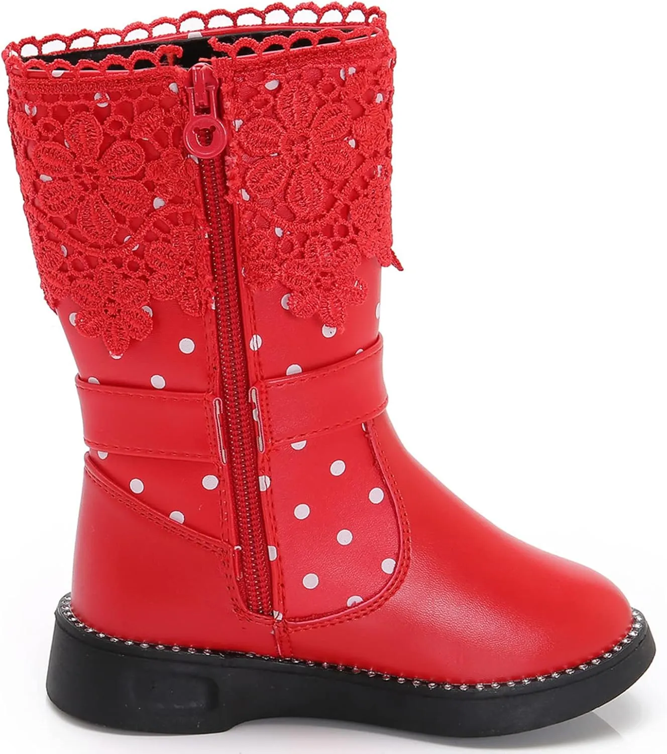 DADAWEN Girl's Waterproof Lace Bowknot Side Zipper Fur Winter Boots (Toddler/Little Kid/Big Kid)