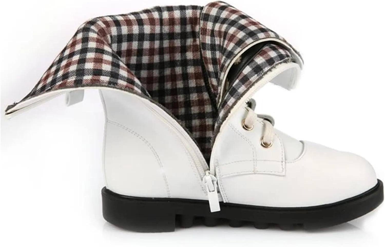 DADAWEN Kid's Girls Leather Lace-Up Zipper Mid Calf Combat Riding Winter Boots (Toddler/Little Kid/Big Kid)