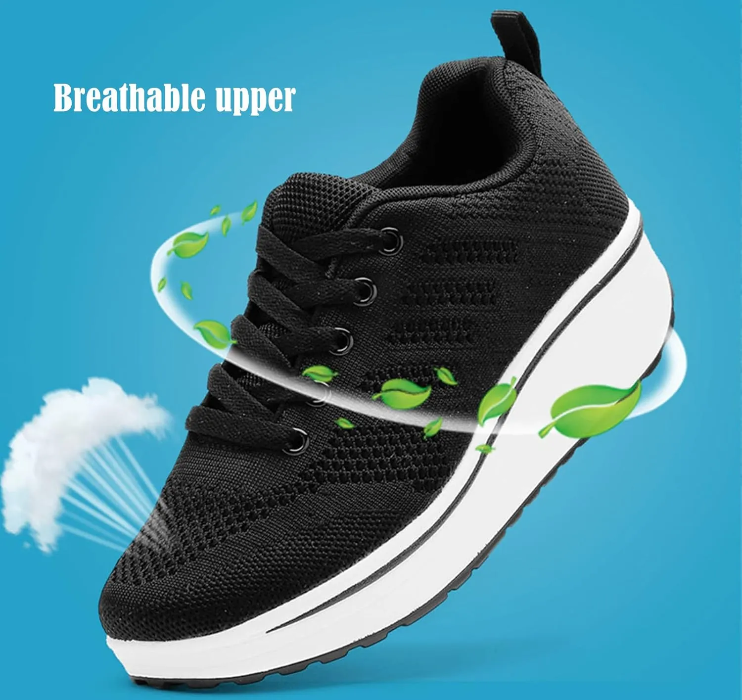 DADAWEN Women's Slip On Breathable Mesh Walking Tennis Shoes Lightweight Comfort Wedge Platform Casual Sneakers for Gym Travel Work (Size:US5-US12)