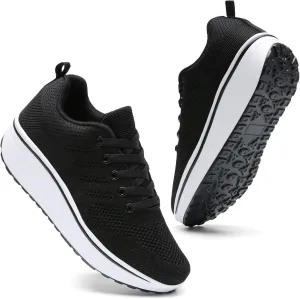 DADAWEN Women's Slip On Breathable Mesh Walking Tennis Shoes Lightweight Comfort Wedge Platform Casual Sneakers for Gym Travel Work (Size:US5-US12)