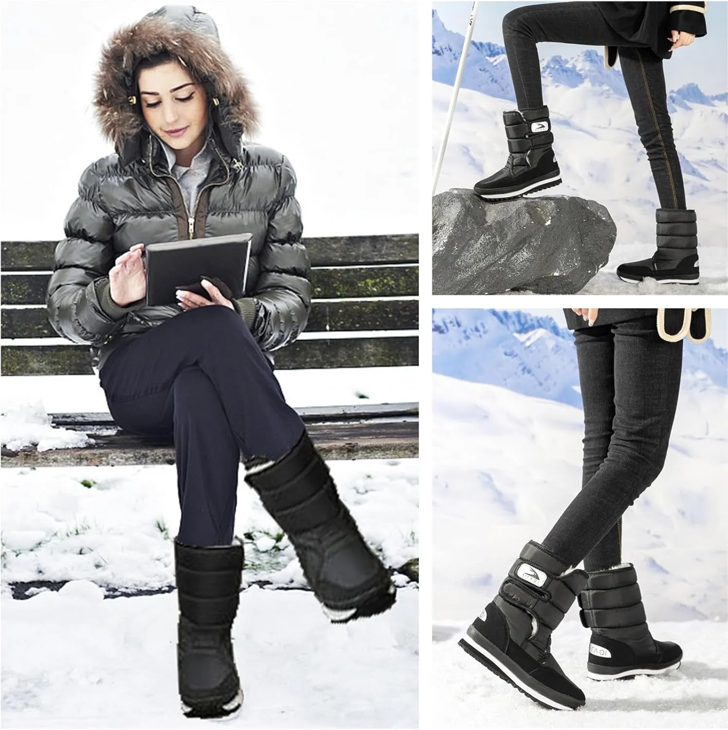 DADAWEN Women's Waterproof Frosty Snow Boot