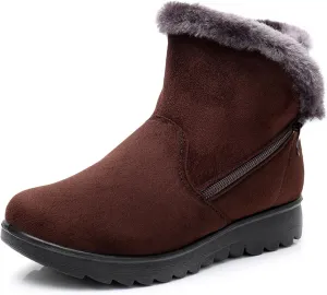 DADAWEN Women's Winter Warm Fur Lined Snow Boots Side Zipper Ankle Boots Outdoor Booties Comfortable Boots for Women
