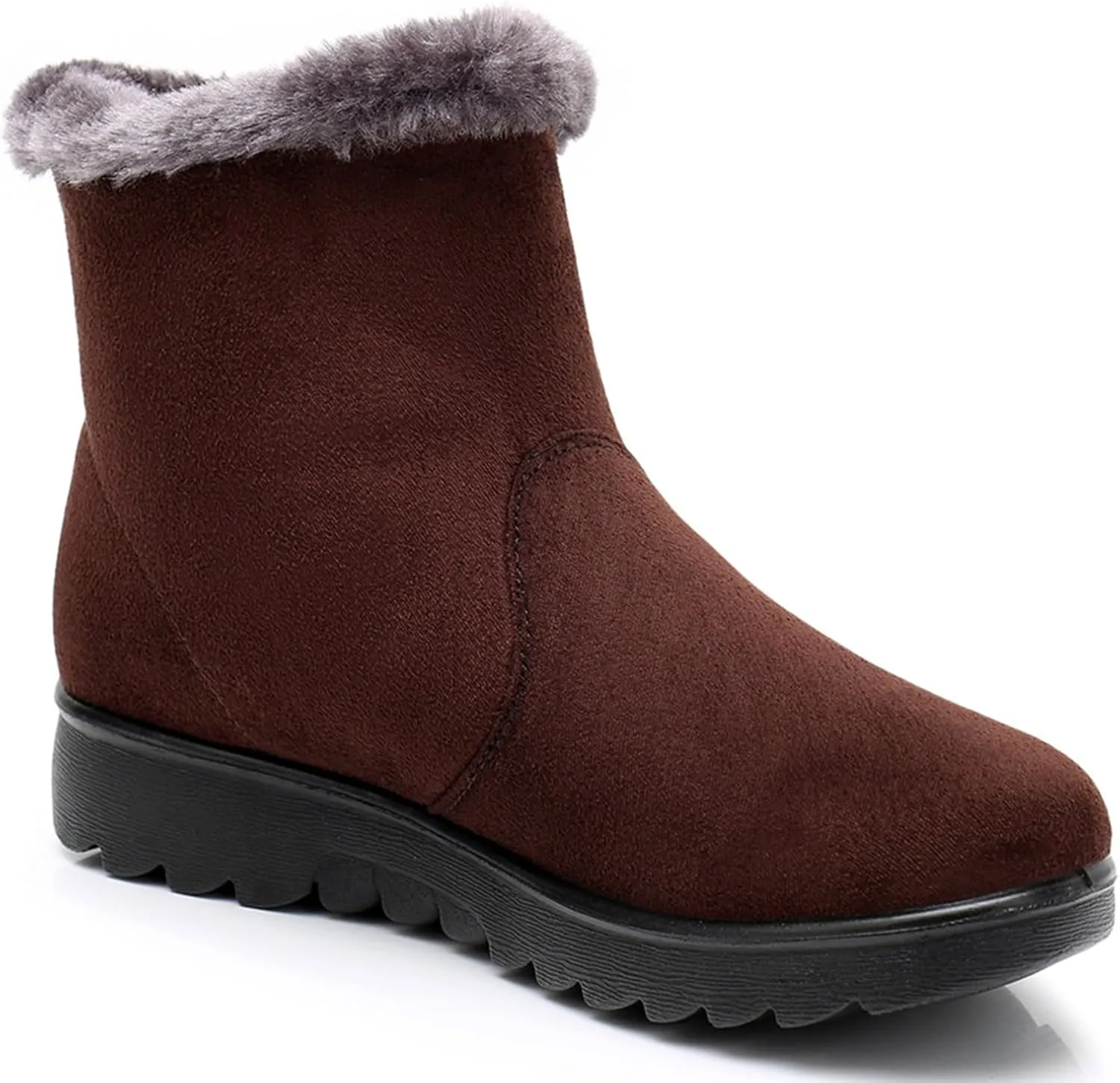 DADAWEN Women's Winter Warm Fur Lined Snow Boots Side Zipper Ankle Boots Outdoor Booties Comfortable Boots for Women