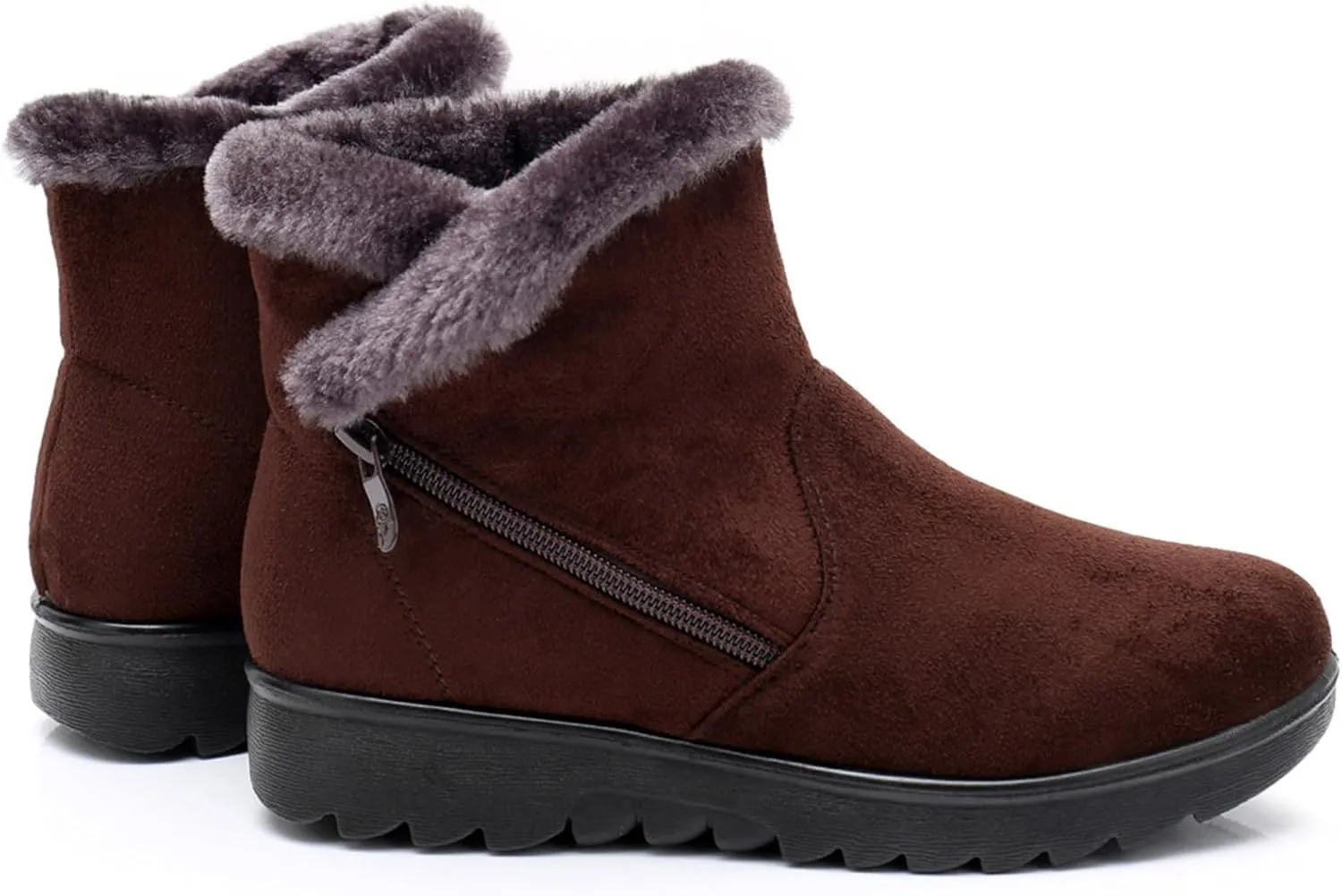 DADAWEN Women's Winter Warm Fur Lined Snow Boots Side Zipper Ankle Boots Outdoor Booties Comfortable Boots for Women