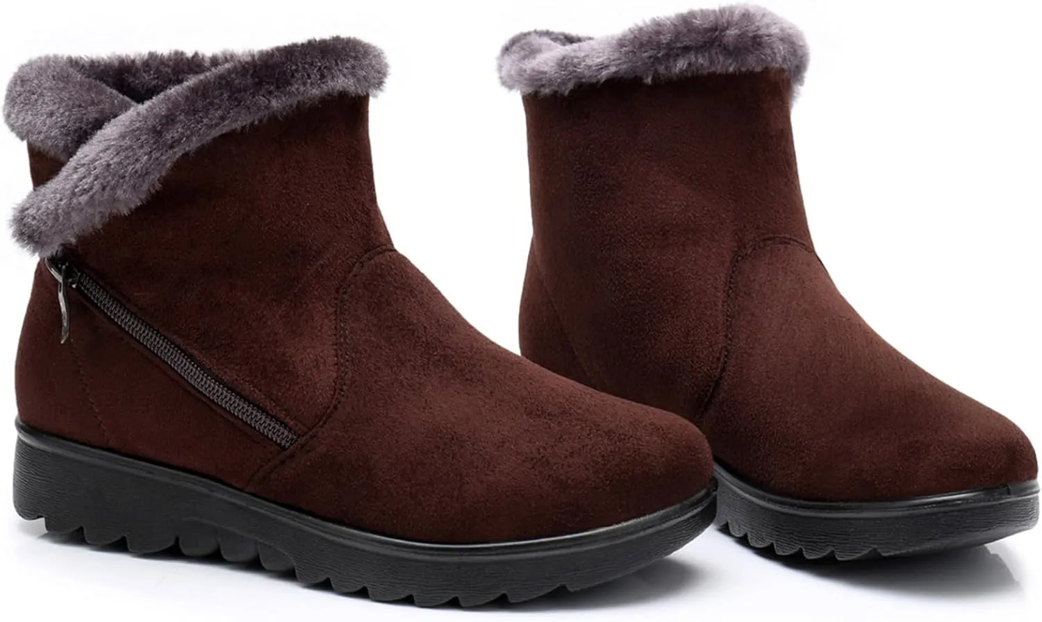 DADAWEN Women's Winter Warm Fur Lined Snow Boots Side Zipper Ankle Boots Outdoor Booties Comfortable Boots for Women