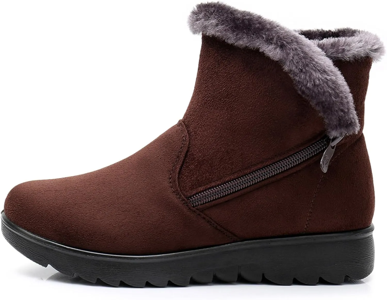 DADAWEN Women's Winter Warm Fur Lined Snow Boots Side Zipper Ankle Boots Outdoor Booties Comfortable Boots for Women