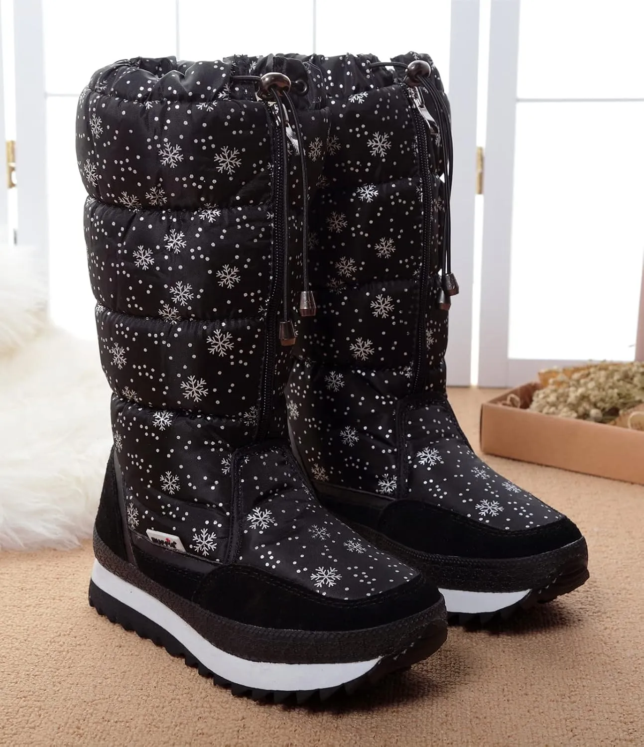 DADAWEN Women's Winter Waterproof Fur Lined Frosty Snow Boots