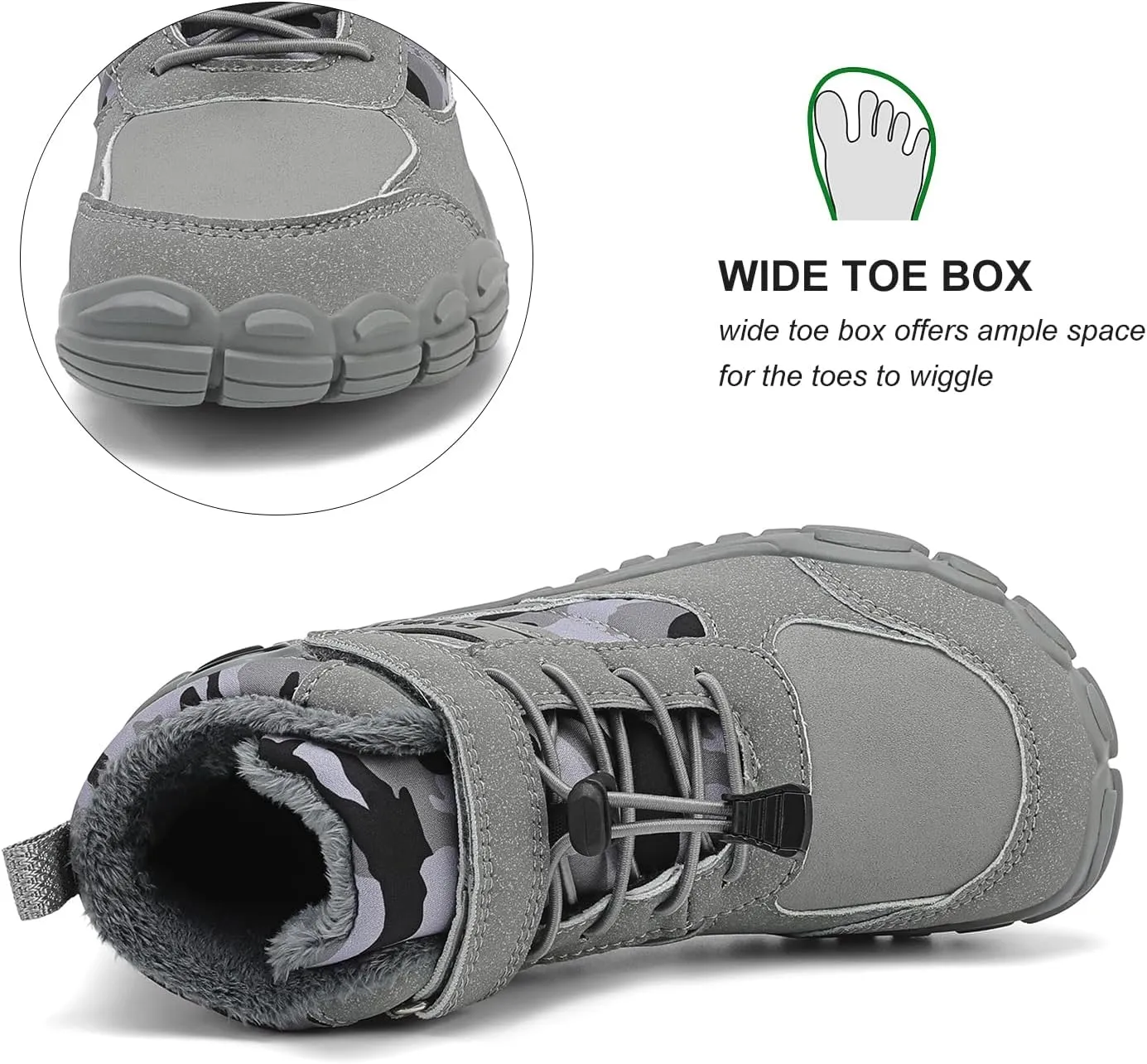 Dannto Kids Winter Snow Boots Boys Girls Wide Toe Box Warm Barefoot Hiking Shoes Fur Lined Outdoor Ankle Walking Boots