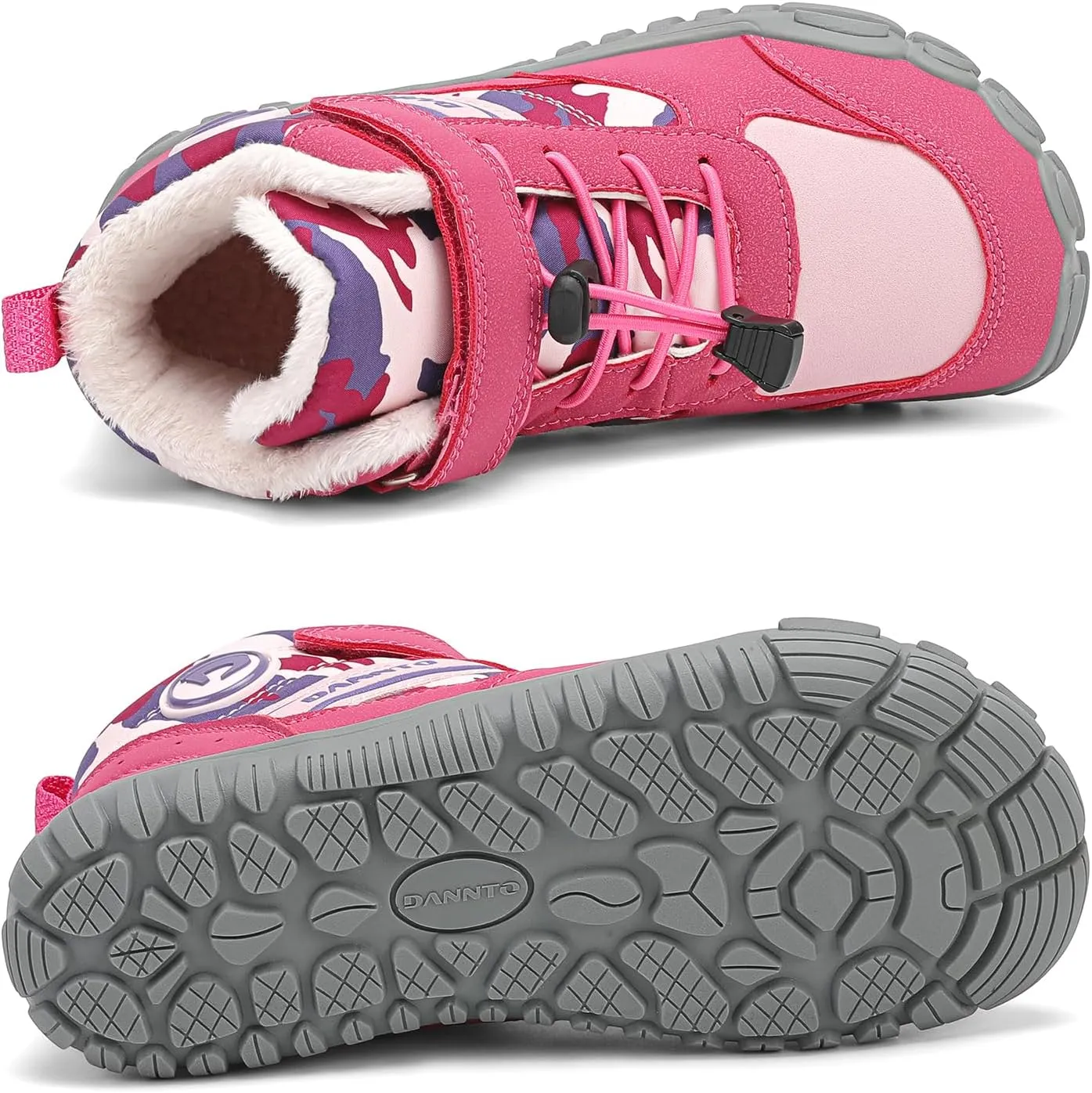 Dannto Kids Winter Snow Boots Boys Girls Wide Toe Box Warm Barefoot Hiking Shoes Fur Lined Outdoor Ankle Walking Boots