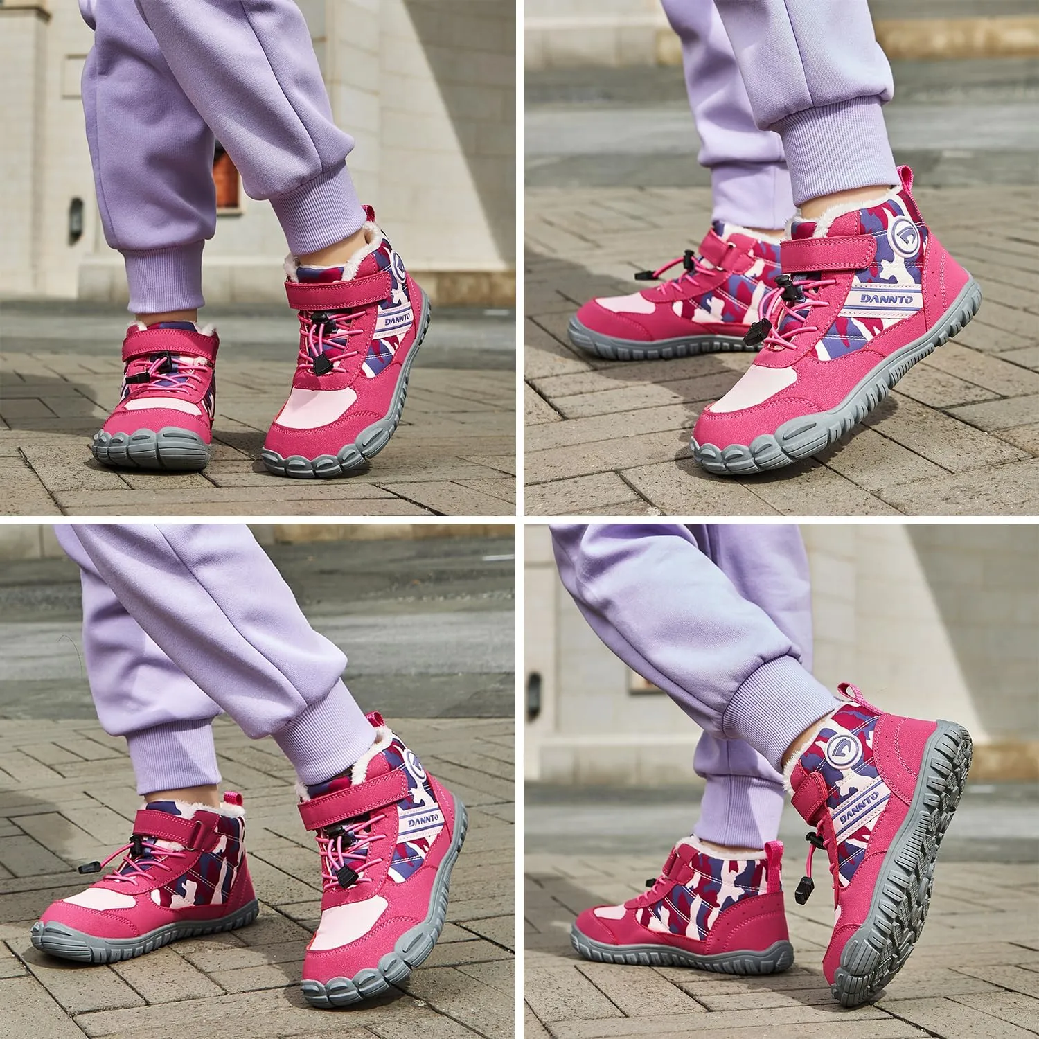 Dannto Kids Winter Snow Boots Boys Girls Wide Toe Box Warm Barefoot Hiking Shoes Fur Lined Outdoor Ankle Walking Boots