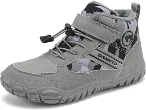 Dannto Kids Winter Snow Boots Boys Girls Wide Toe Box Warm Barefoot Hiking Shoes Fur Lined Outdoor Ankle Walking Boots