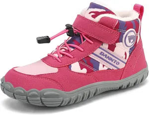 Dannto Kids Winter Snow Boots Boys Girls Wide Toe Box Warm Barefoot Hiking Shoes Fur Lined Outdoor Ankle Walking Boots
