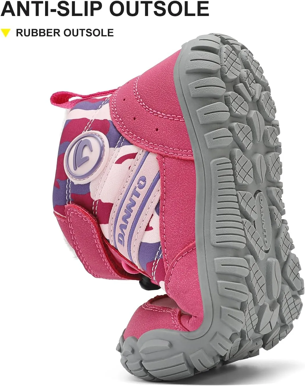 Dannto Kids Winter Snow Boots Boys Girls Wide Toe Box Warm Barefoot Hiking Shoes Fur Lined Outdoor Ankle Walking Boots