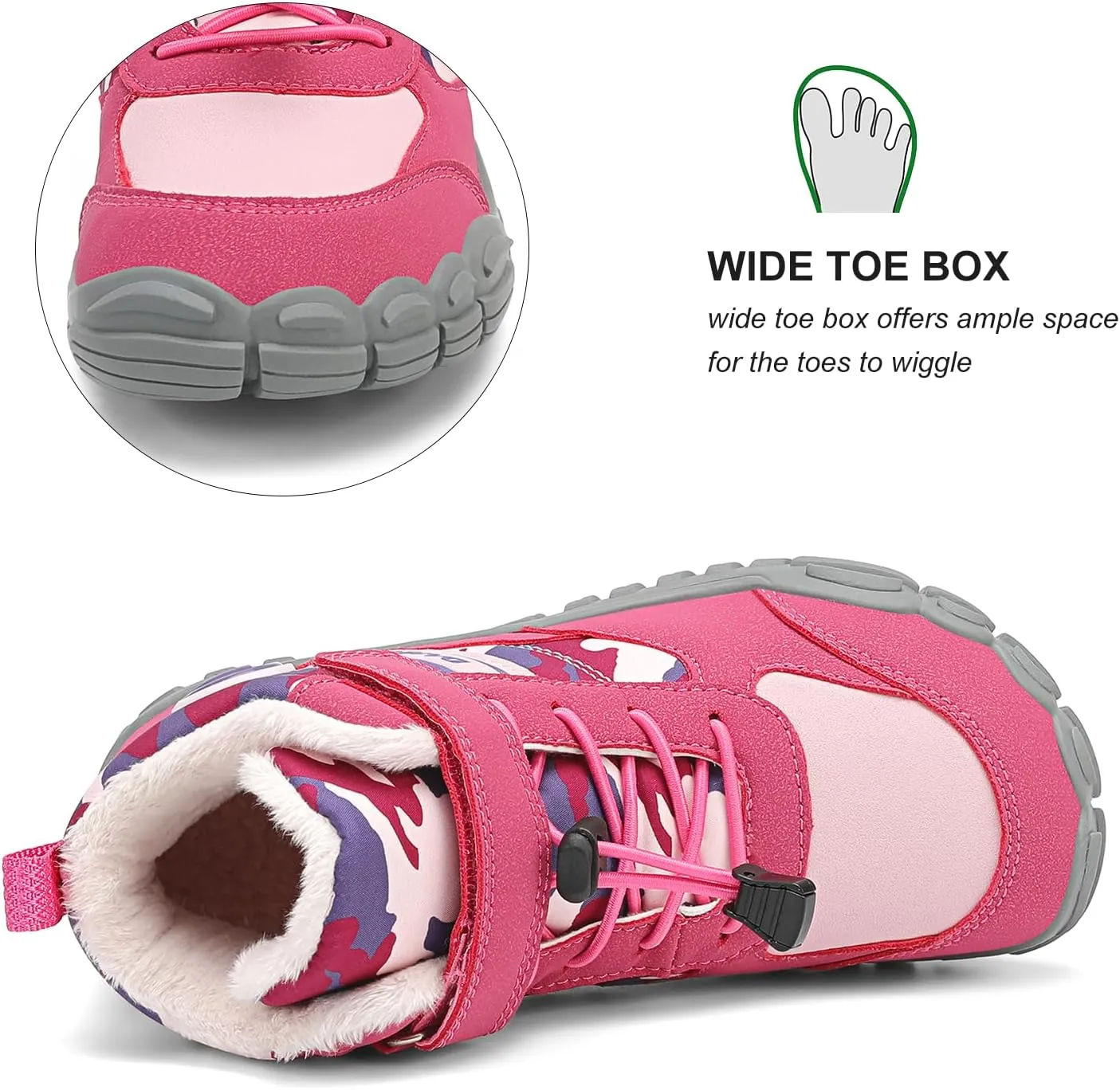 Dannto Kids Winter Snow Boots Boys Girls Wide Toe Box Warm Barefoot Hiking Shoes Fur Lined Outdoor Ankle Walking Boots