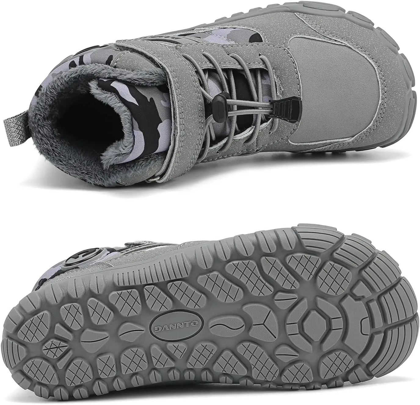 Dannto Kids Winter Snow Boots Boys Girls Wide Toe Box Warm Barefoot Hiking Shoes Fur Lined Outdoor Ankle Walking Boots
