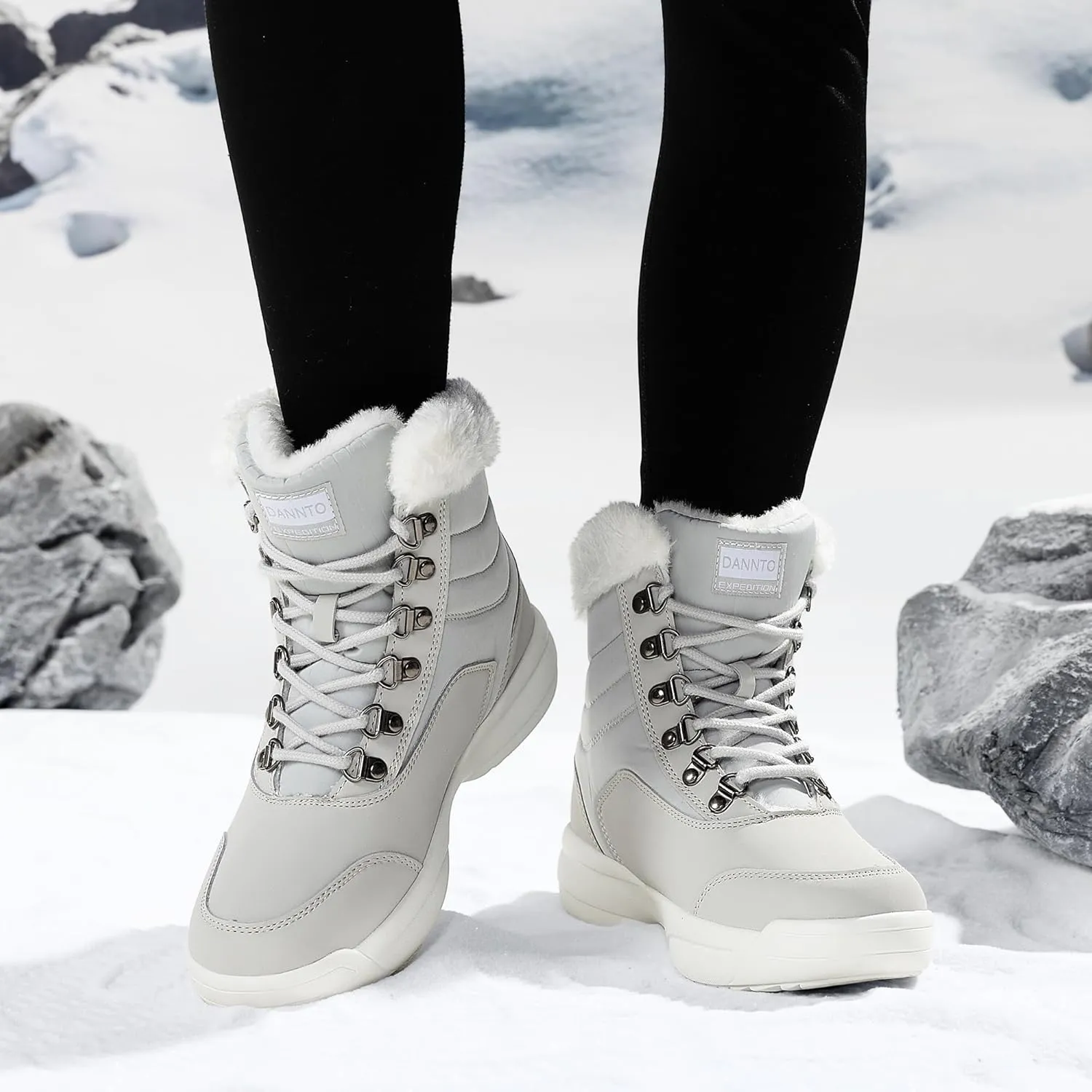 Dannto Women Winter Snow Boots Ladies Warm Fur Lined Ankle Booties Outdoor Water Resistant Furry Shoes