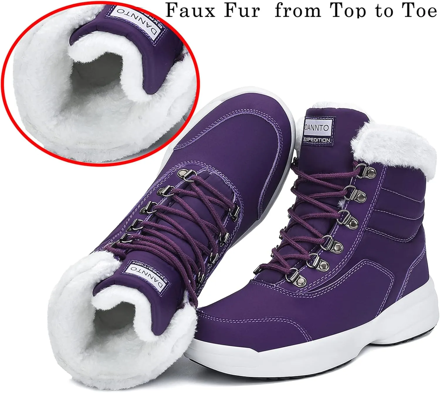 Dannto Women Winter Snow Boots Ladies Warm Fur Lined Ankle Booties Outdoor Water Resistant Furry Shoes