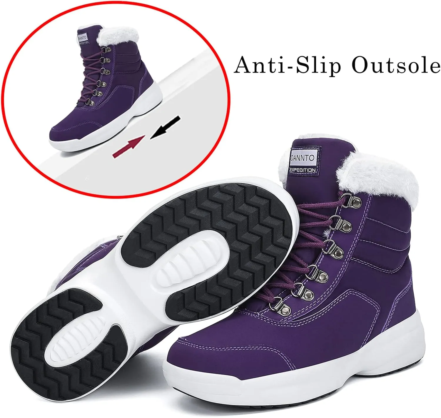Dannto Women Winter Snow Boots Ladies Warm Fur Lined Ankle Booties Outdoor Water Resistant Furry Shoes