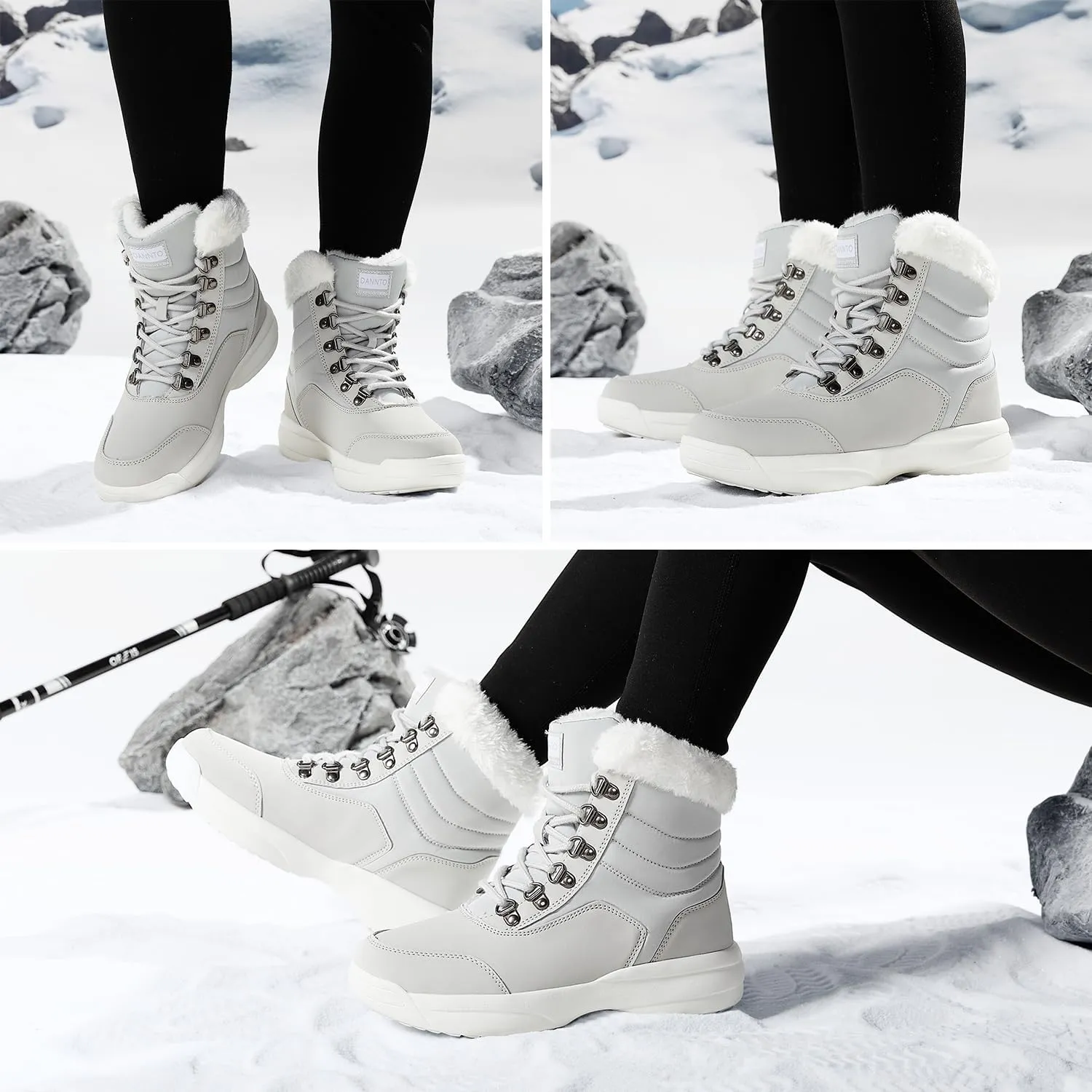 Dannto Women Winter Snow Boots Ladies Warm Fur Lined Ankle Booties Outdoor Water Resistant Furry Shoes