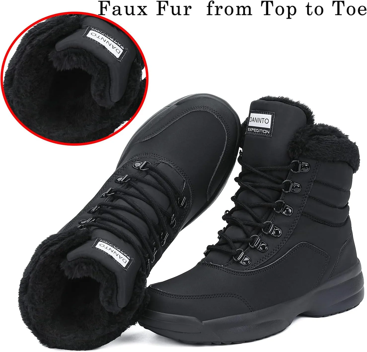 Dannto Women Winter Snow Boots Ladies Warm Fur Lined Ankle Booties Outdoor Water Resistant Furry Shoes