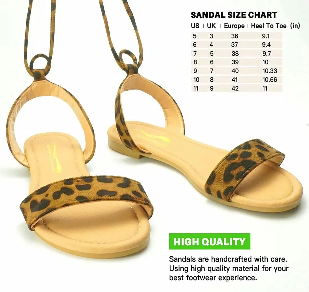 DAYDAYGO Sandals for Women - Womens Comfortable Open Toe Ankle Wrap Lace Up Flat Sandals - Women’s Sandal Ankle Tie Up Shoes