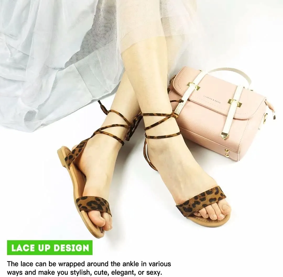 DAYDAYGO Sandals for Women - Womens Comfortable Open Toe Ankle Wrap Lace Up Flat Sandals - Women’s Sandal Ankle Tie Up Shoes