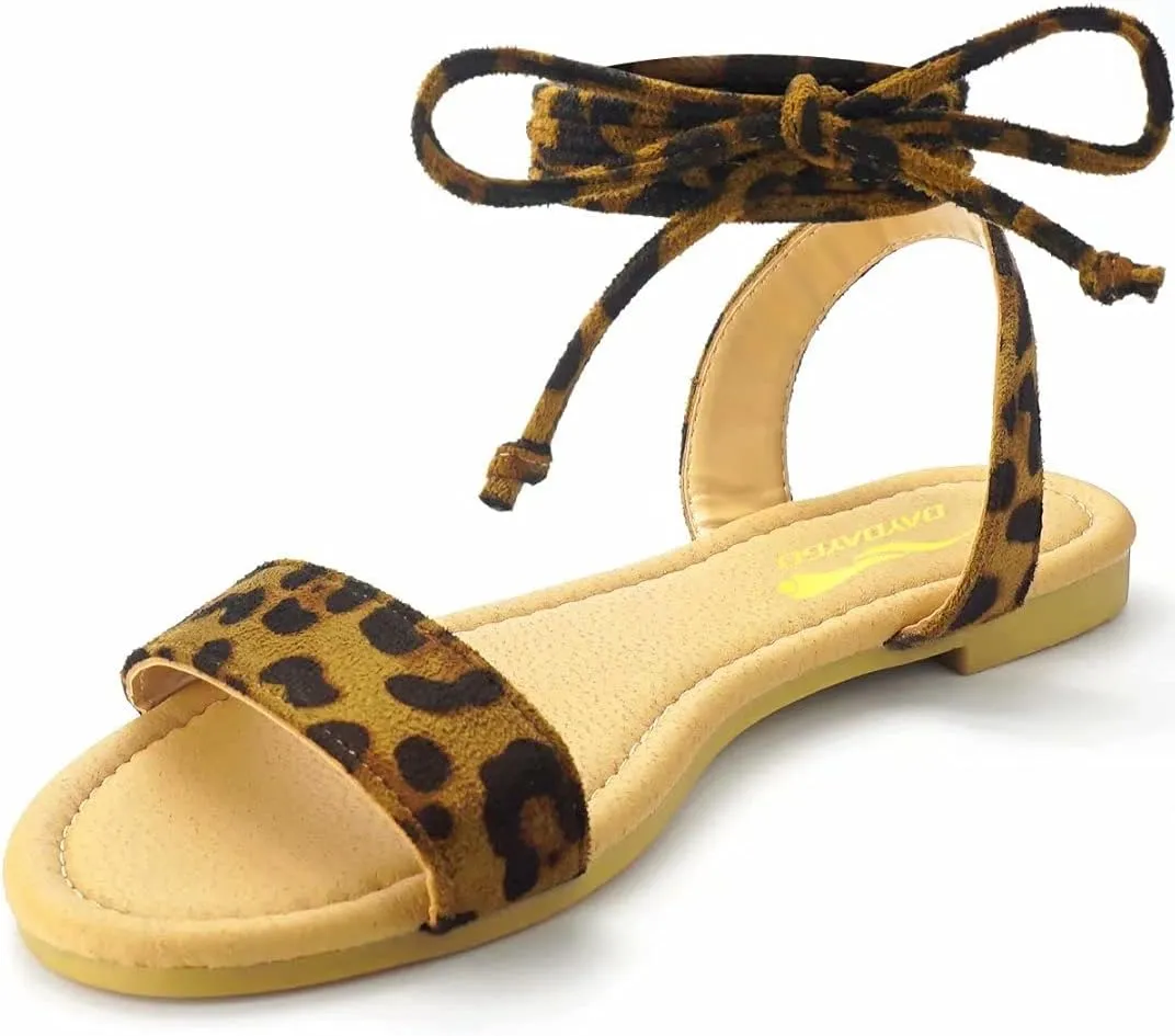 DAYDAYGO Sandals for Women - Womens Comfortable Open Toe Ankle Wrap Lace Up Flat Sandals - Women’s Sandal Ankle Tie Up Shoes