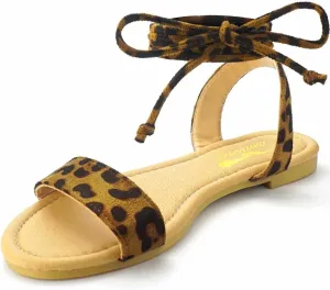 DAYDAYGO Sandals for Women - Womens Comfortable Open Toe Ankle Wrap Lace Up Flat Sandals - Women’s Sandal Ankle Tie Up Shoes