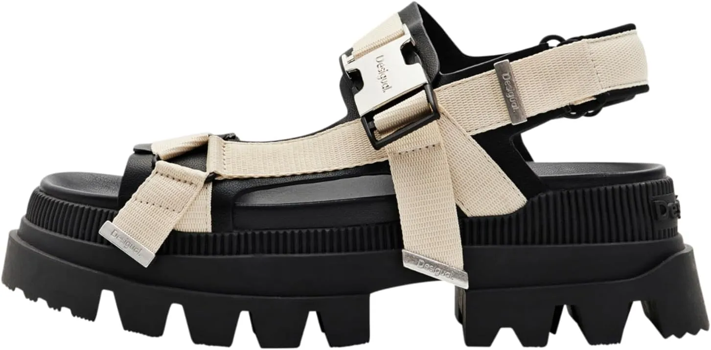 Desigual Women's Shoes 4 Woman PU Sandals Block, Black, 5.5